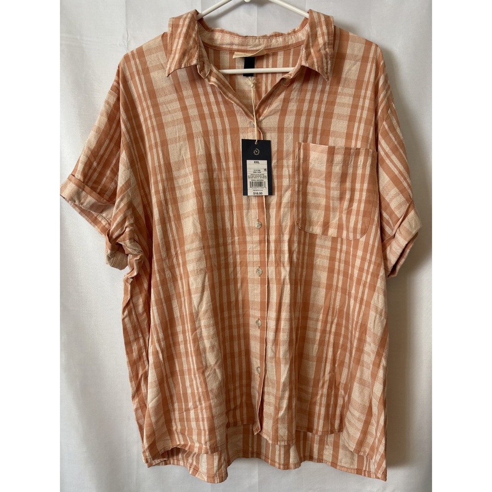 Universal Thread‎ Coral Plaid Button Down Shirt Short Folded Sleeve Size XXL